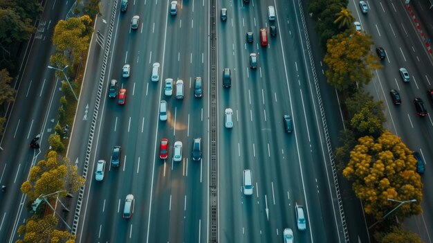 Photo highway traffic aerial view