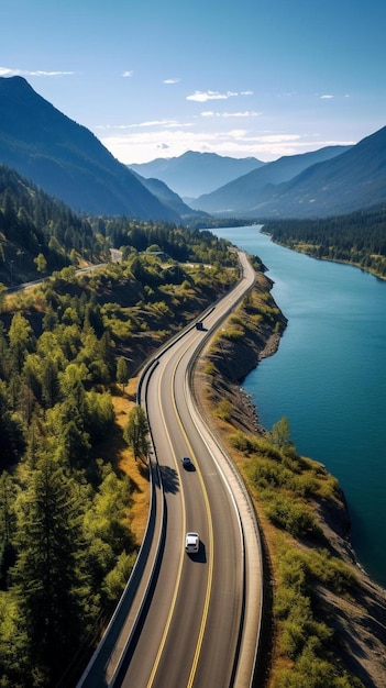 Photo a highway with a car driving down it