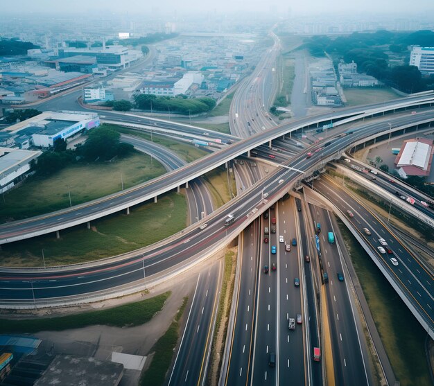 Foto un'autostrada con molte macchine su di essa