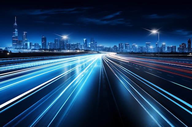 highway with motion blur and modern cityscape in shanghai