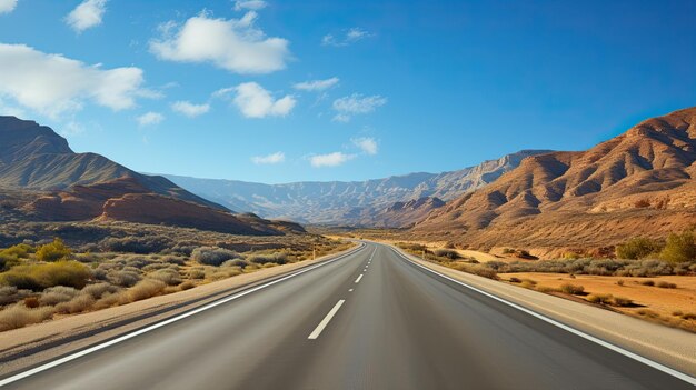 Photo a highway with a view of mountains and a car driving down it