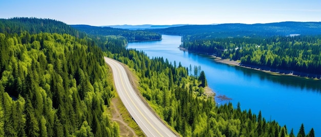 Photo a highway with a view of a river and a highway