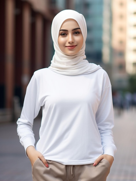 Photo hijab girl long sleeve t shirt mockup