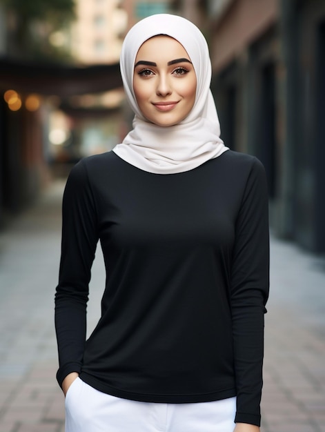 Foto hijab meisje lange mouwen t-shirt mockup