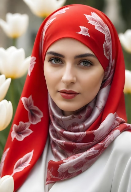 hijab model met tulpen