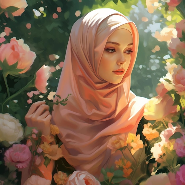 Hijab moslimmeisje in de tuin