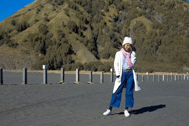 Hijab woman vacation at Bromo, East Java