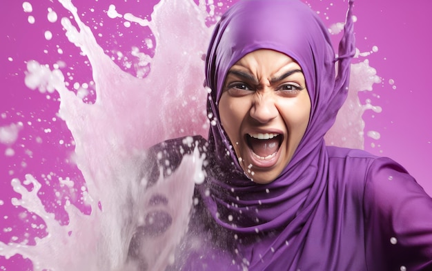 hijab women with water splash