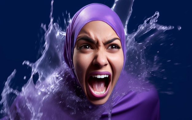 hijab women with water splash