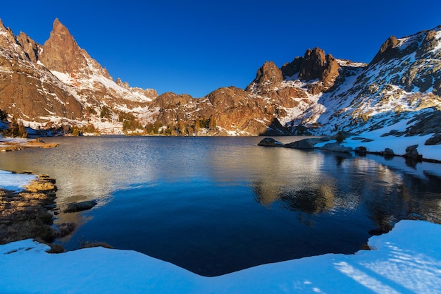 Hike to beautiful  Minaret Lake, Ansel Adams Wilderness, Sierra Nevada, California,USA.Autumn season.