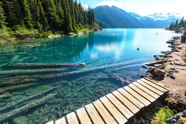 Hike to turquoise Garibaldi Lake near Whistler, BC, Canada.