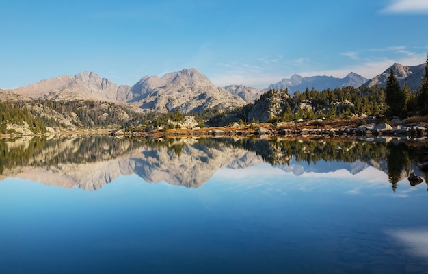 Hike in Wind River Range in Wyoming, USA. Autumn season.