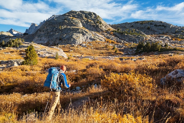 Hike in Wind River Range in Wyoming, USA. Autumn season.