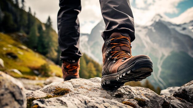 hiker boots on top of mountain