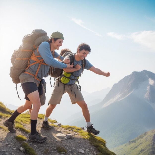 hiker helping friend