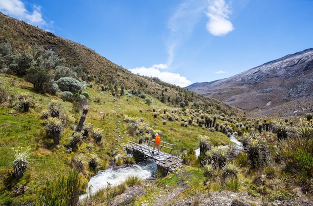 Hiker in high mountains in Colombia South America