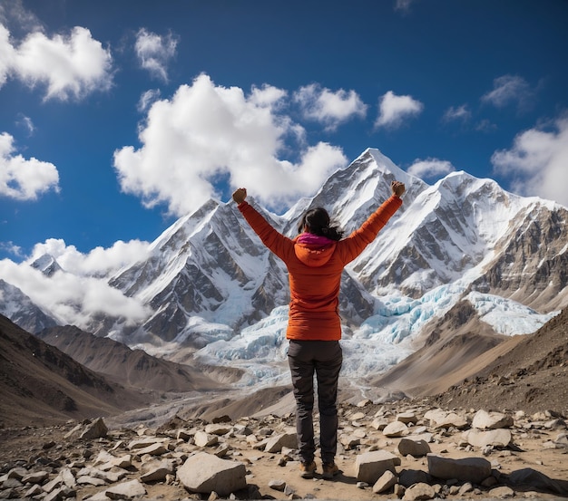 Hiker in Himalayas Manali Himachal Pradesh