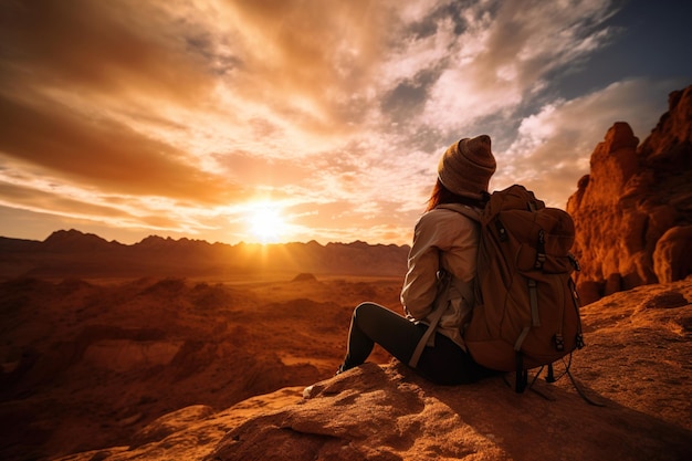 hiker looking at sunrise