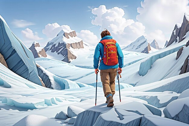 Hiker man on glacier in arctic