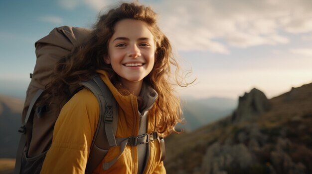 Photo hiker on mountain peak