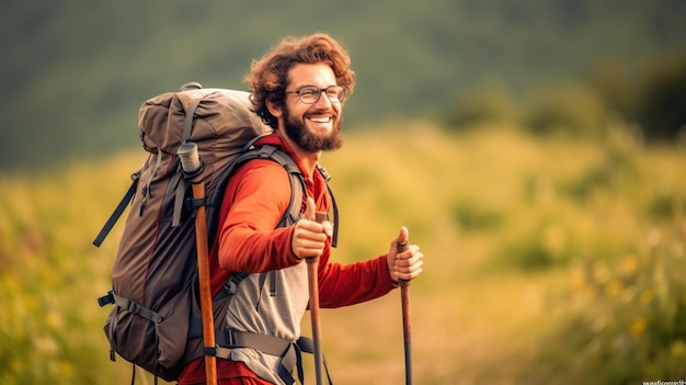 Photo hiker on mountain young man in mountains