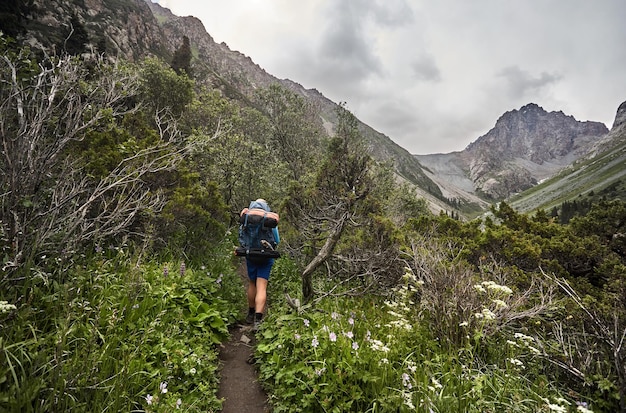 Hiker in the mountains of Kyrgyzstan