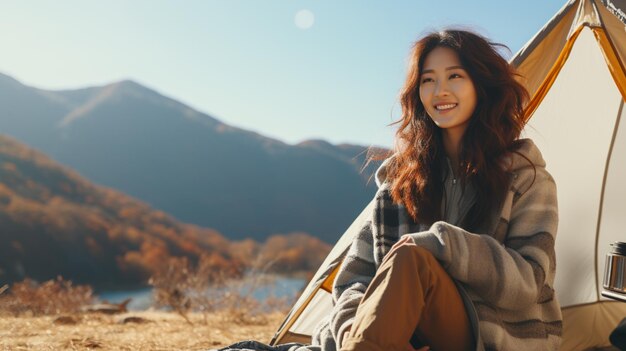 Photo hiker relaxing on the mountain