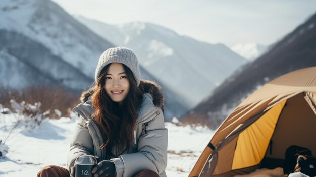 Photo hiker relaxing on the mountain