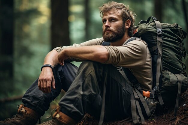 Photo hiker resting looking at the camera