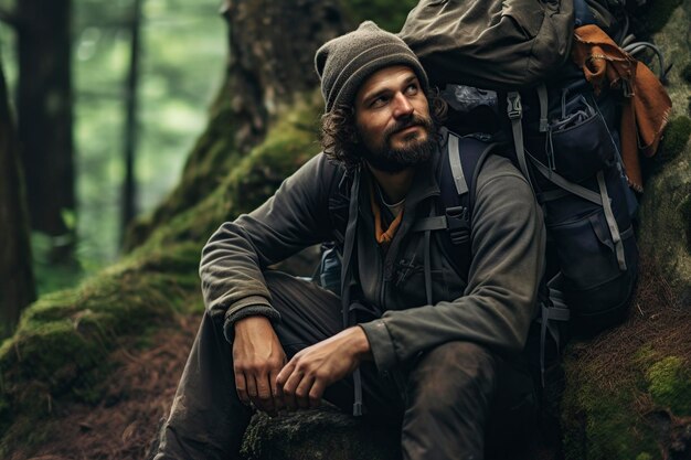 Photo hiker resting looking at the camera