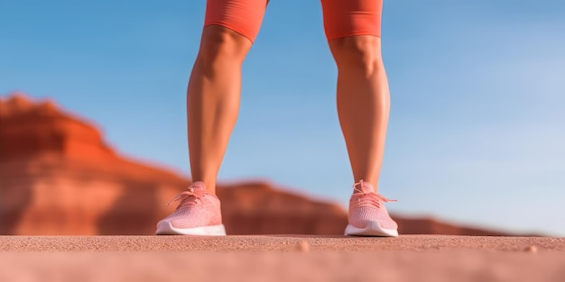 A hiker's legs with a majestic mountain backdrop