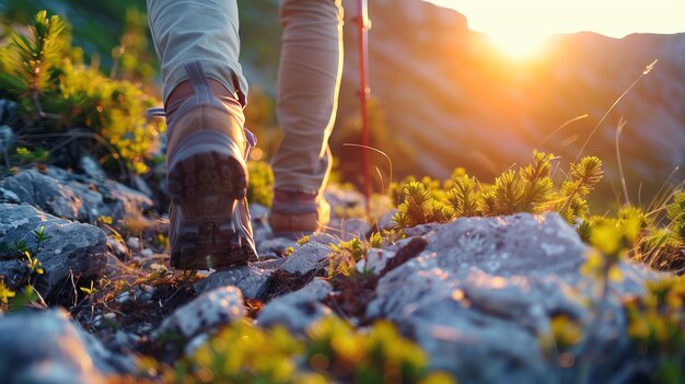 Photo a hiker walks