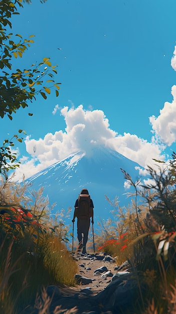 Hiker with backpack on the trail leading