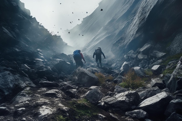 Hikers caught in a sudden landslide on a generative ai