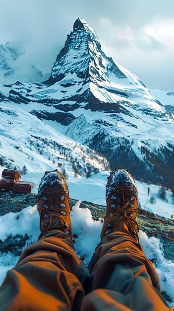 スイス の 山 の 頂上 で 休み を 取っ て いる ハイカー たち と スイス の 隣人 の 休日 活動 の 背景