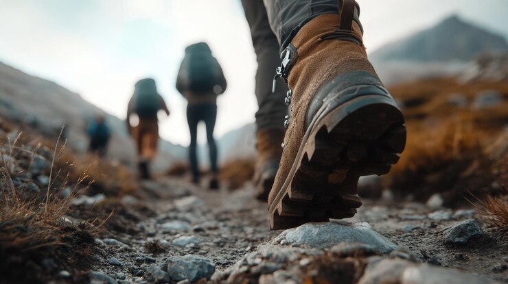 Photo hikers on rocky path