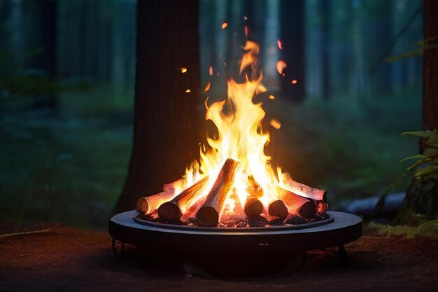 사진 캠프 불 근처에 앉아있는 하이킹 하이킹 캠핑 개념 사람들은 숲에서 여름 캠프를 보내고 친구들과 함께합니다.