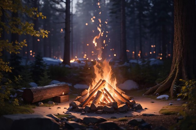 hikers sitting near campfire hiking camping concept people spend time at night summer camp in forest friends company