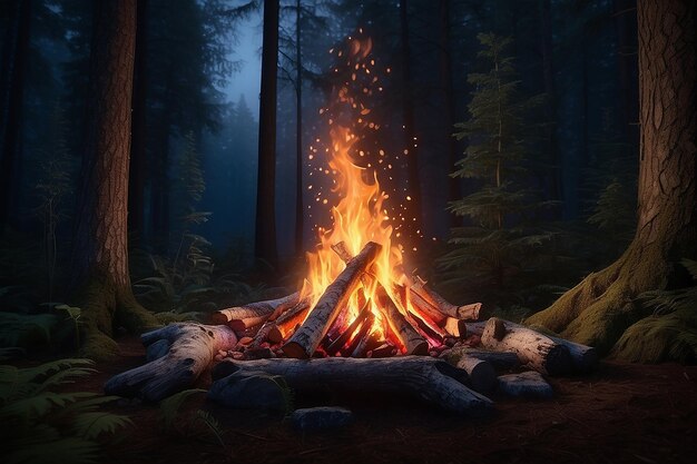 hikers sitting near campfire hiking camping concept people spend time at night summer camp in forest friends company