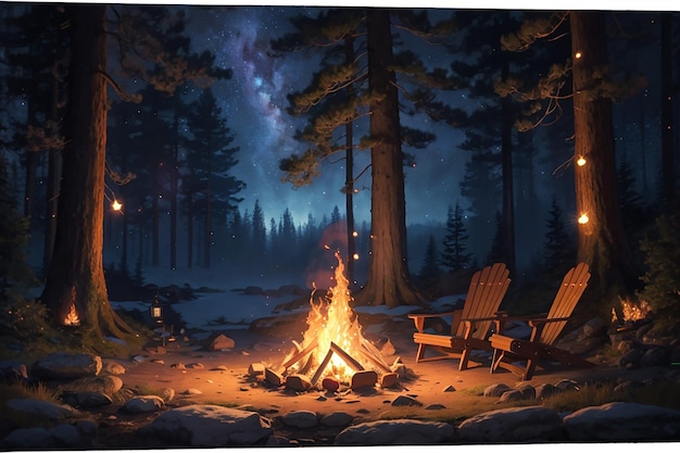 hikers sitting near campfire hiking camping concept people spend time at night summer camp in forest friends company