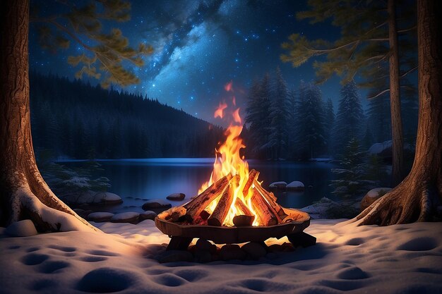 hikers sitting near campfire hiking camping concept people spend time at night summer camp in forest friends company