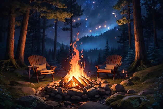 hikers sitting near campfire hiking camping concept people spend time at night summer camp in forest friends company