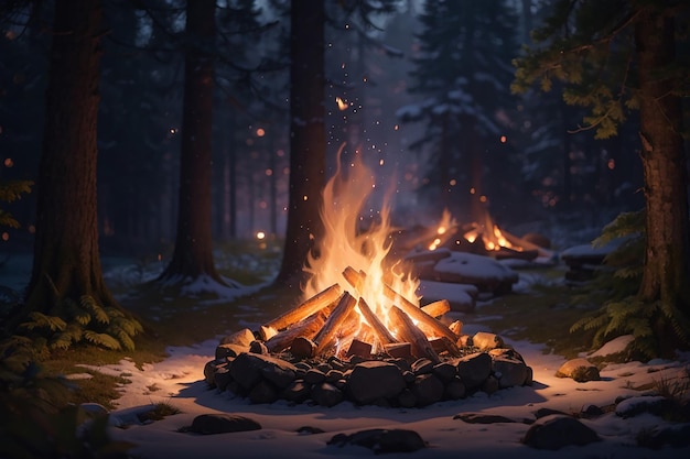 hikers sitting near campfire hiking camping concept people spend time at night summer camp in forest friends company