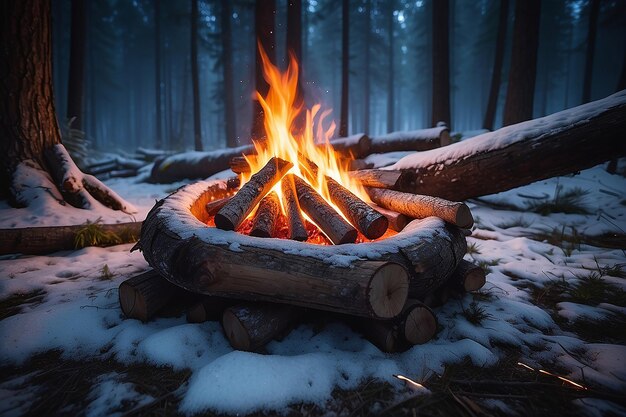 hikers sitting near campfire hiking camping concept people spend time at night summer camp in forest friends company