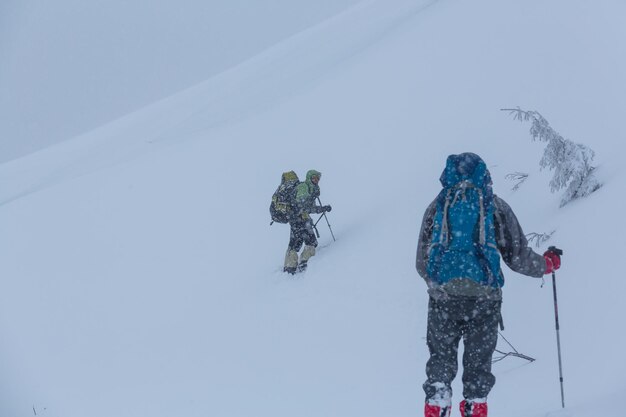 Hikers in the winter mountains