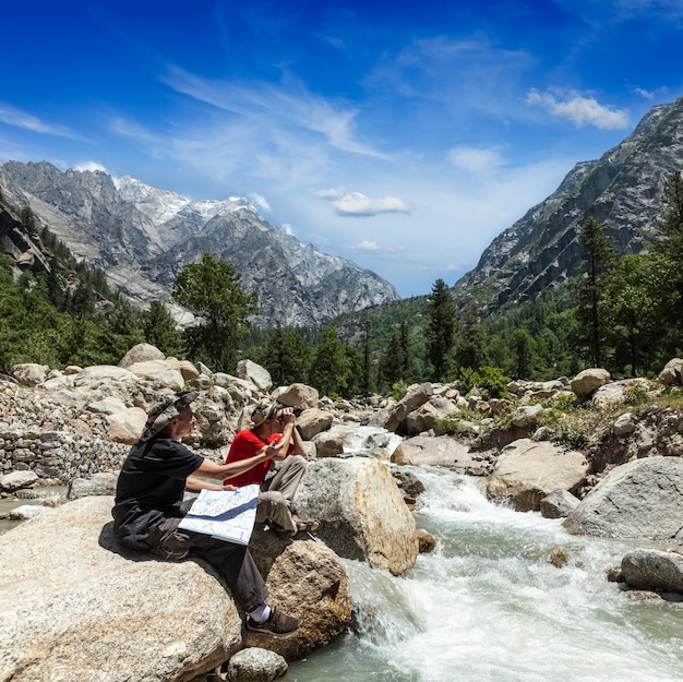 Hikers with map