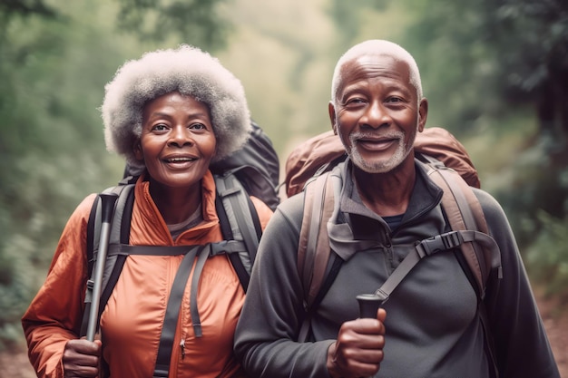 Hiking black couple photo Summer active Generate Ai