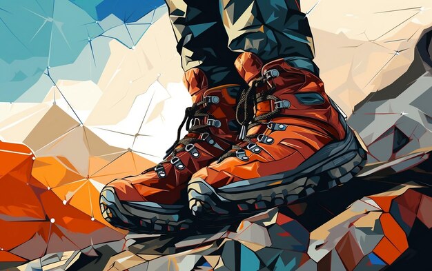 Hiking boots closeup on a mountain climber generative ai