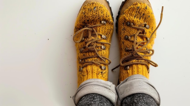 Hiking Boots in Focus On White Background