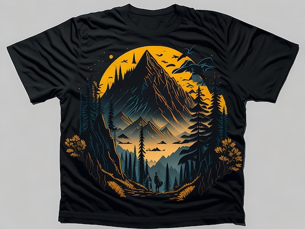 Hiking colorful lettering emblem t shirt on an artistic